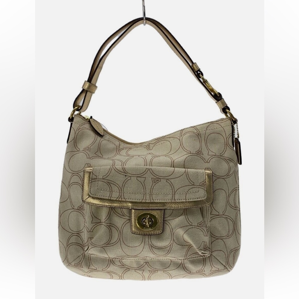 Coach Penelope Linen Gold and Beige Purse